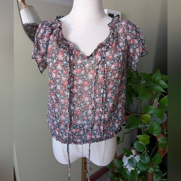Poetry Women's Size Small Multicolor Ditsy Florals Boho Peasant Blouse - Picture 1 of 14
